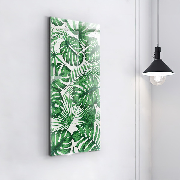Vertical wall clock Monstera leaves