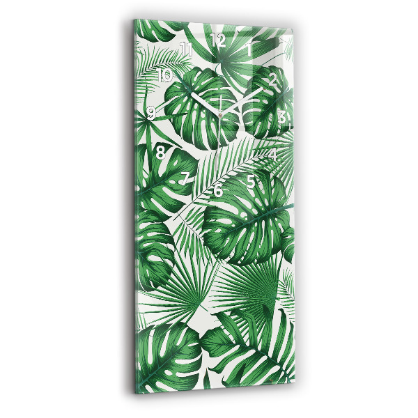 Vertical wall clock Monstera leaves