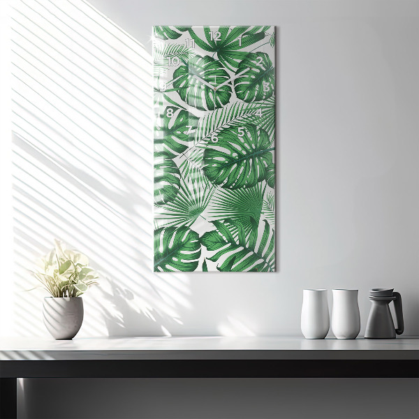 Vertical wall clock Monstera leaves