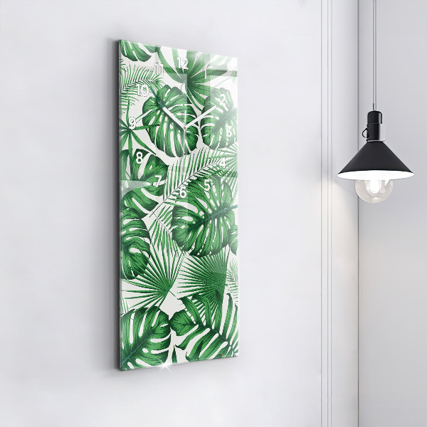 Vertical wall clock Monstera leaves