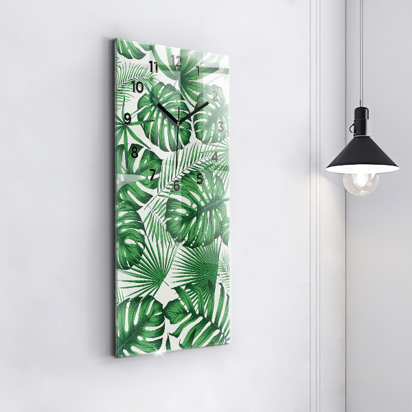 Vertical wall clock Monstera leaves