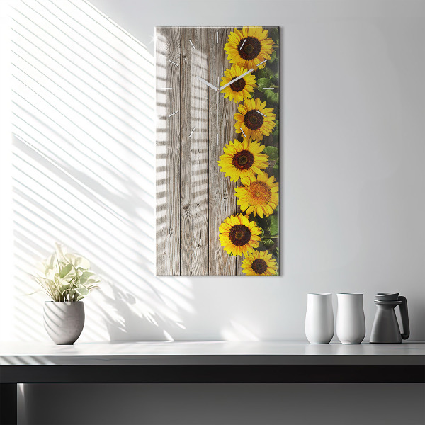 Vertical wall clock Sunflowers on boards