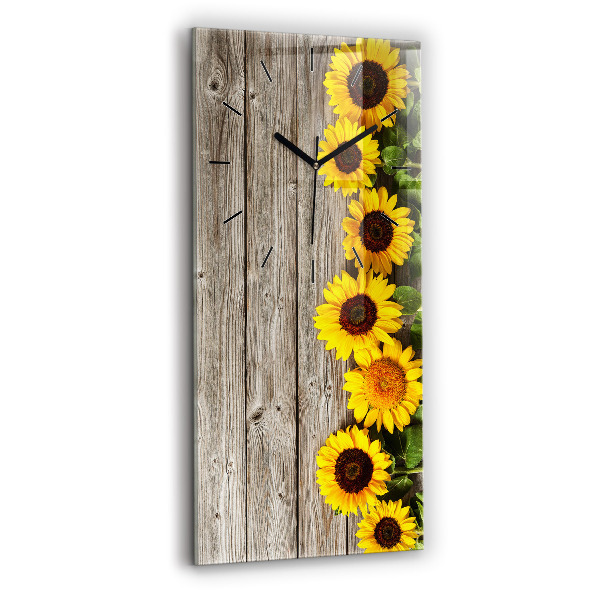 Vertical wall clock Sunflowers on boards