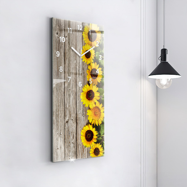 Vertical wall clock Sunflowers on boards