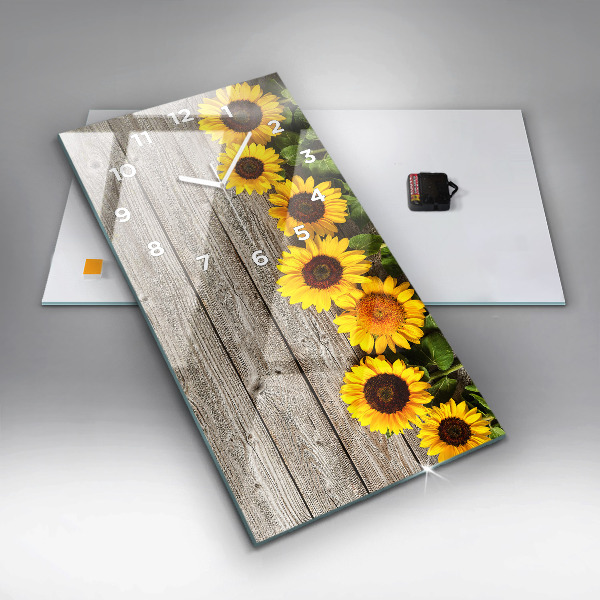 Vertical wall clock Sunflowers on boards