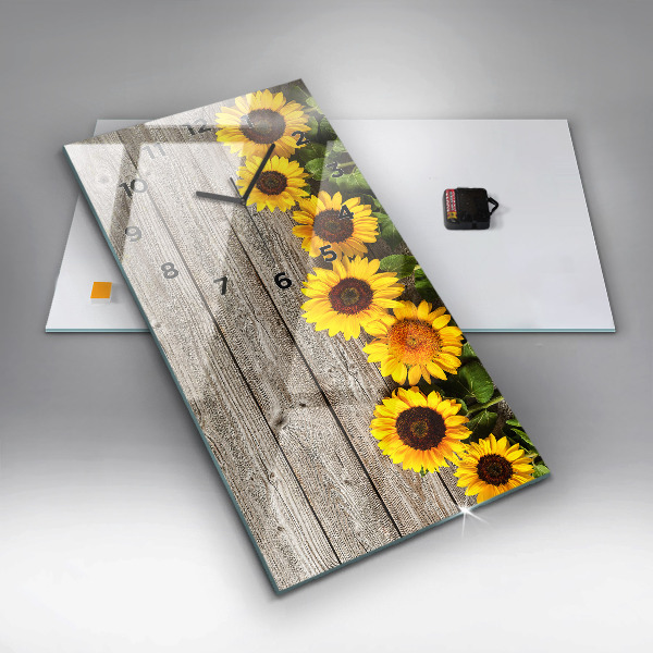 Vertical wall clock Sunflowers on boards