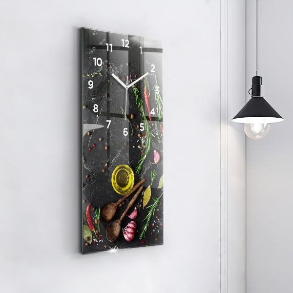 Vertical wall clock Spices on the counter