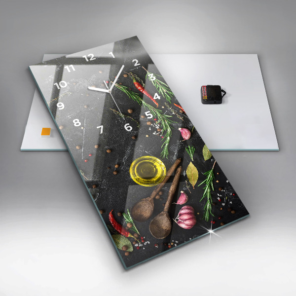 Vertical wall clock Spices on the counter