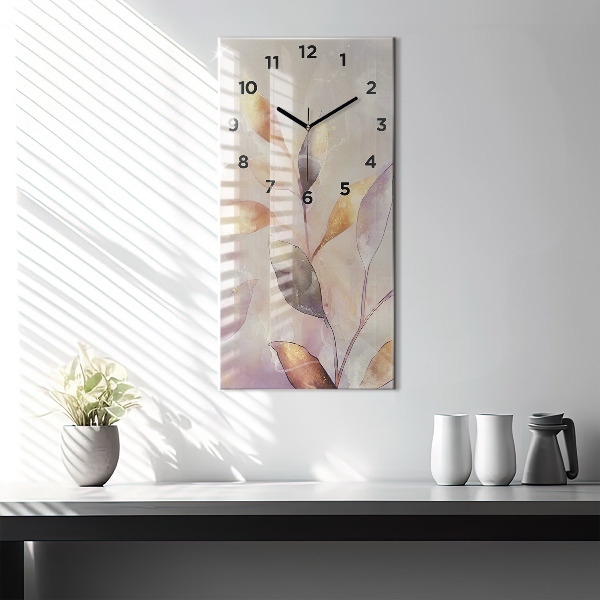 Vertical wall clock Abstract boho leaves