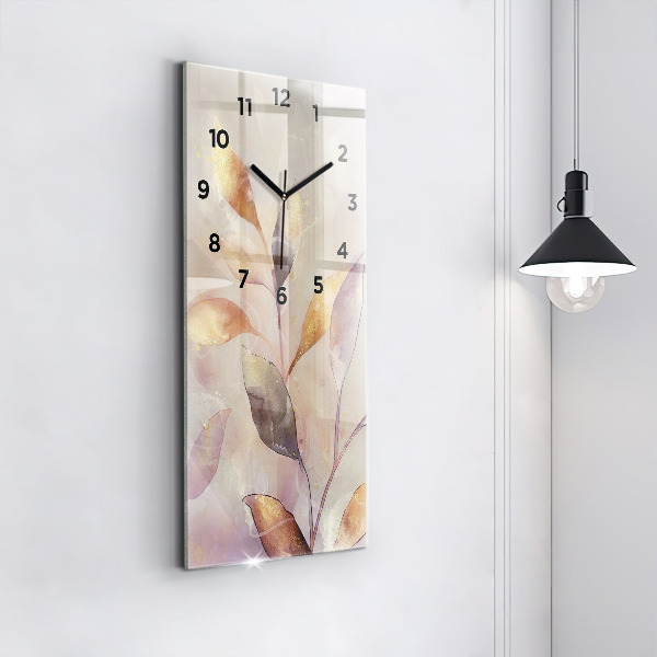 Vertical wall clock Abstract boho leaves
