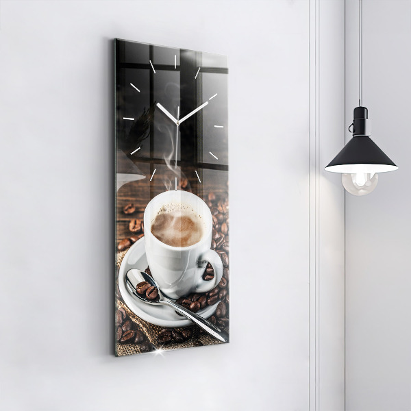 Vertical wall clock Cup and coffee beans