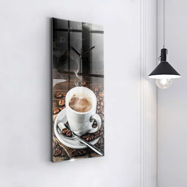 Vertical wall clock Cup and coffee beans