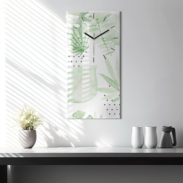Vertical wall clock Green leaves