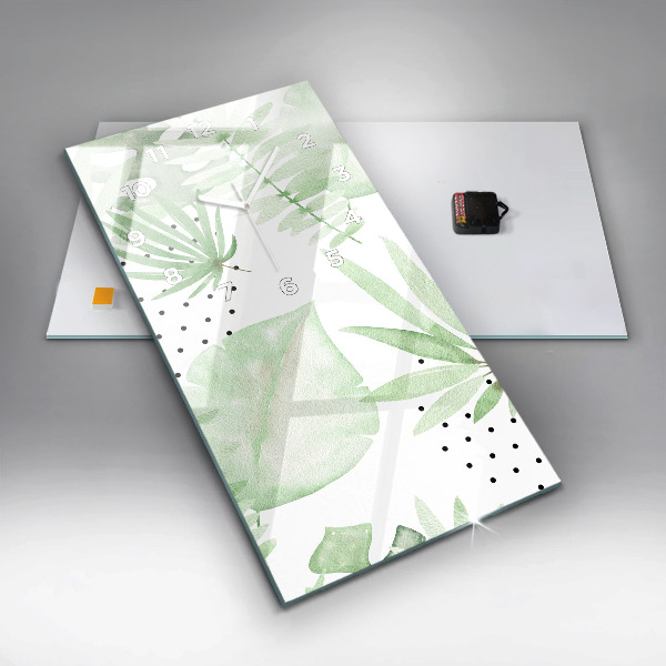 Vertical wall clock Green leaves
