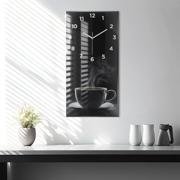 Vertical wall clock A cup of black coffee