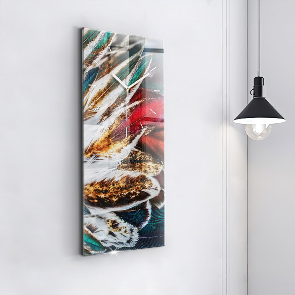 Vertical wall clock Light brown bird feathers
