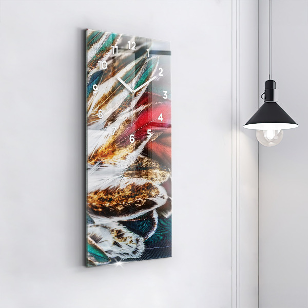 Vertical wall clock Light brown bird feathers