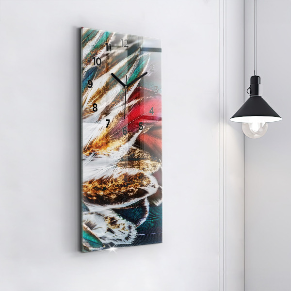Vertical wall clock Light brown bird feathers