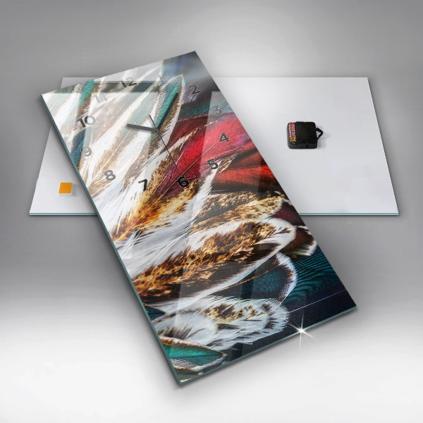 Vertical wall clock Light brown bird feathers