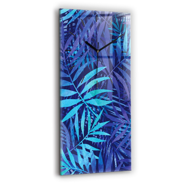 Vertical wall clock Blue leaves