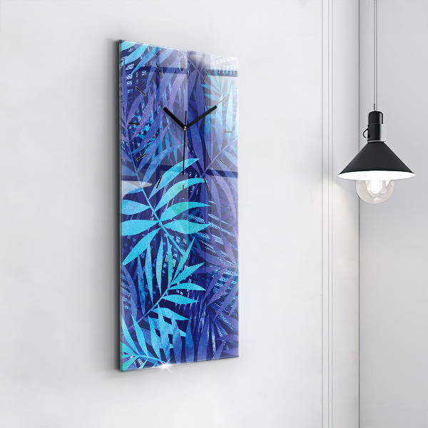 Vertical wall clock Blue leaves