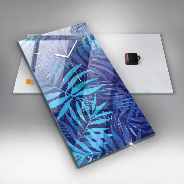 Vertical wall clock Blue leaves