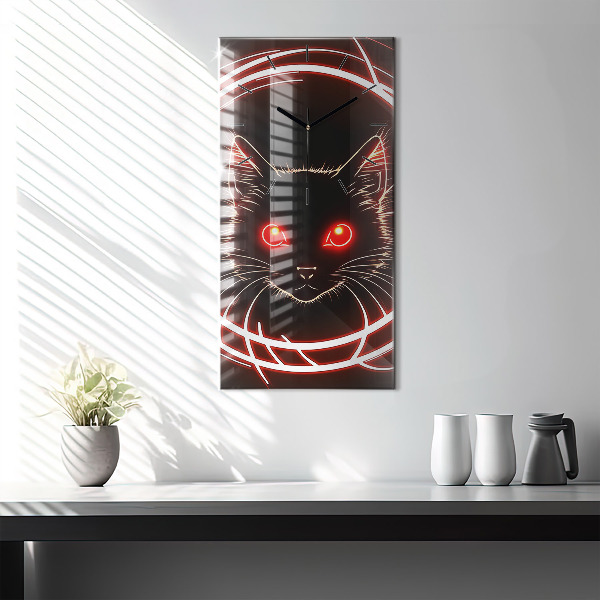Vertical wall clock Cat with red eyes