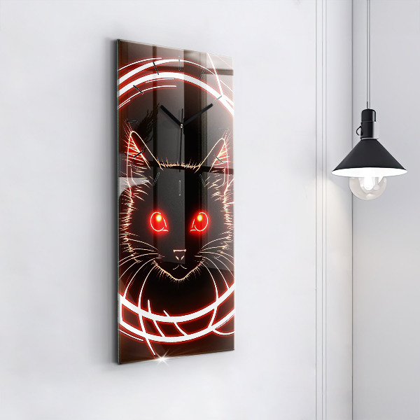 Vertical wall clock Cat with red eyes