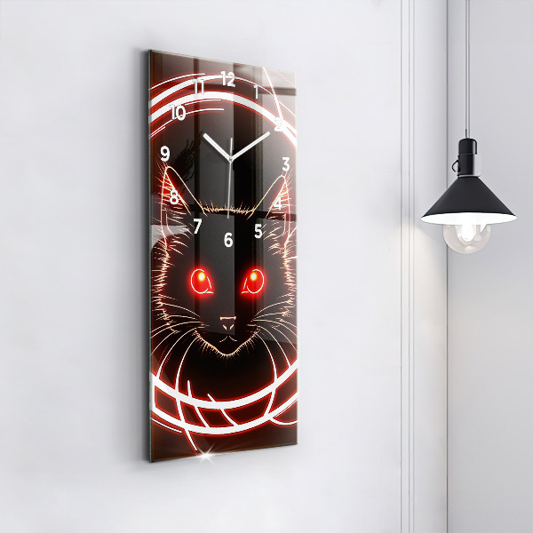 Vertical wall clock Cat with red eyes