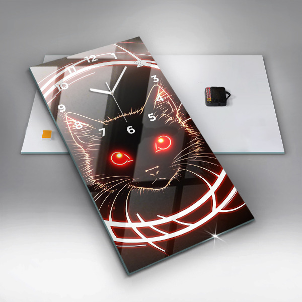 Vertical wall clock Cat with red eyes