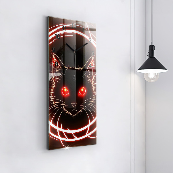 Vertical wall clock Cat with red eyes
