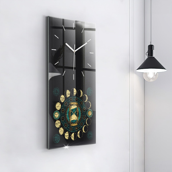 Vertical wall clock Moon phases and hourglass