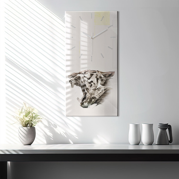 Vertical wall clock painted portrait of a tiger