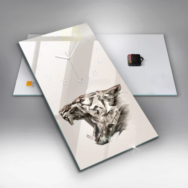 Vertical wall clock painted portrait of a tiger