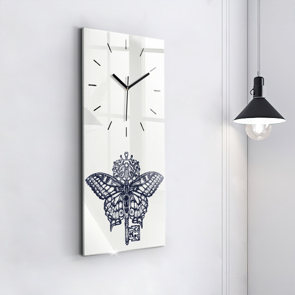 Vertical wall clock Butterfly and key - boho style