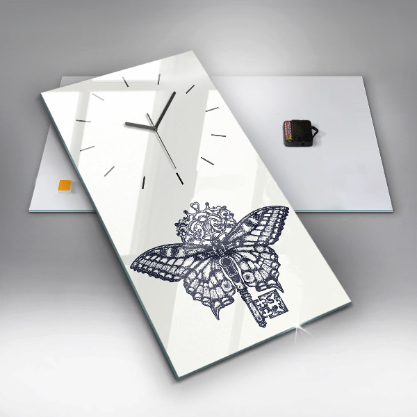 Vertical wall clock Butterfly and key - boho style