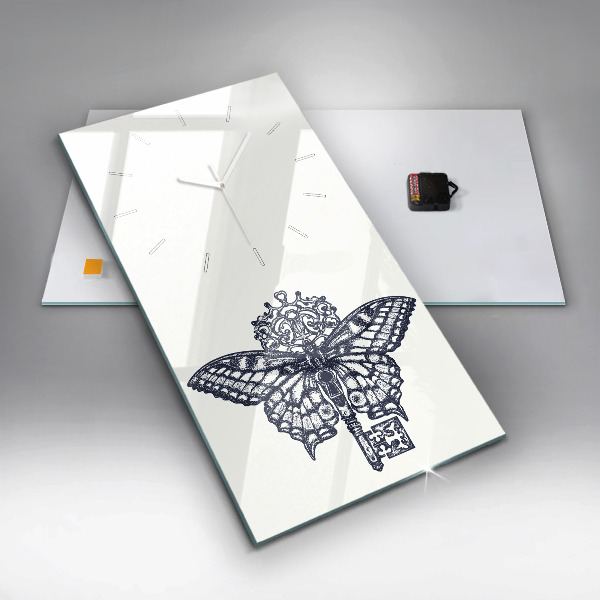 Vertical wall clock Butterfly and key - boho style