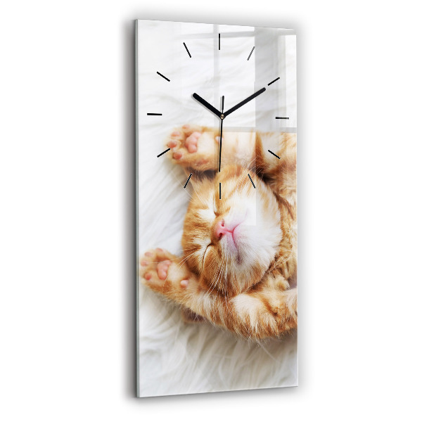 Vertical wall clock Sleeping little kitten