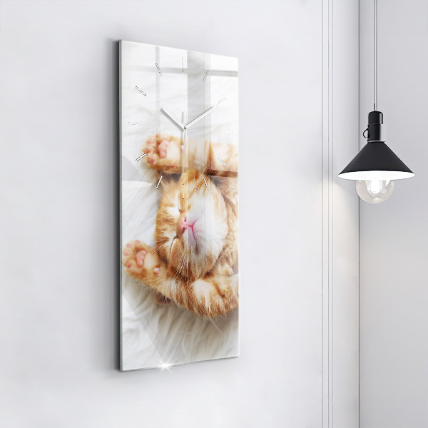 Vertical wall clock Sleeping little kitten