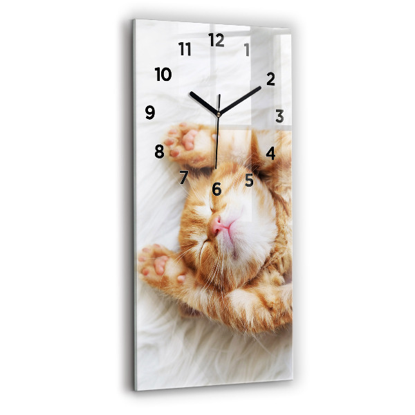 Vertical wall clock Sleeping little kitten