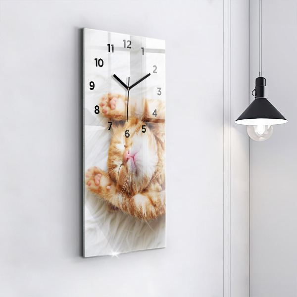 Vertical wall clock Sleeping little kitten