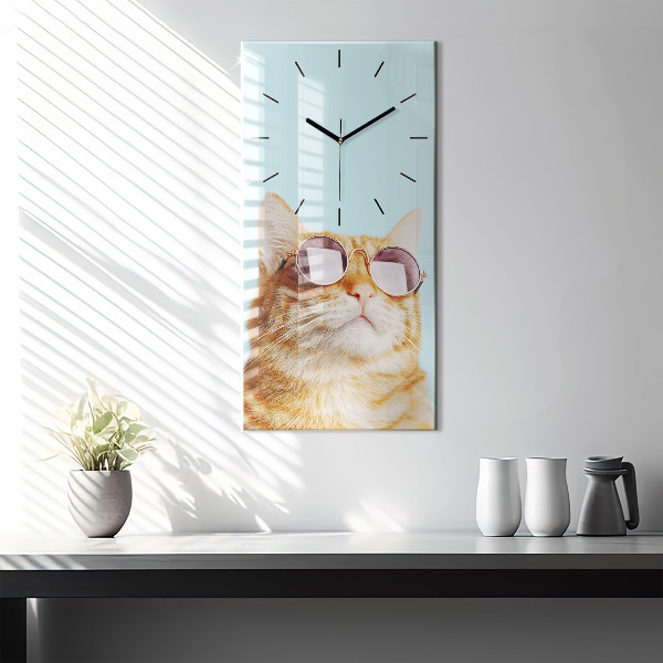 Vertical wall clock Funny cat with glasses