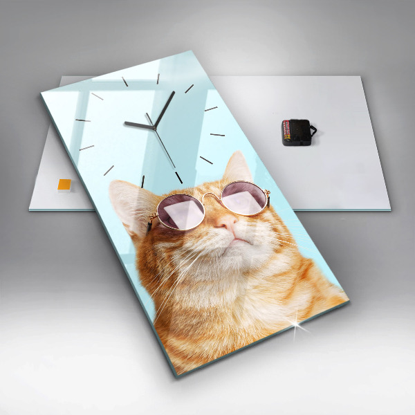 Vertical wall clock Funny cat with glasses