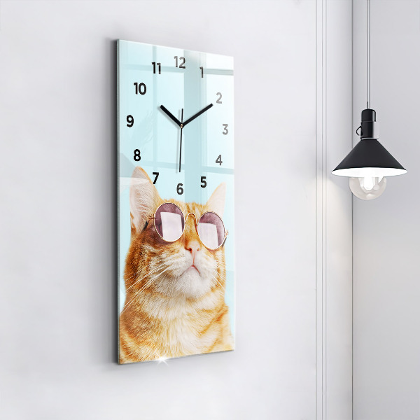 Vertical wall clock Funny cat with glasses