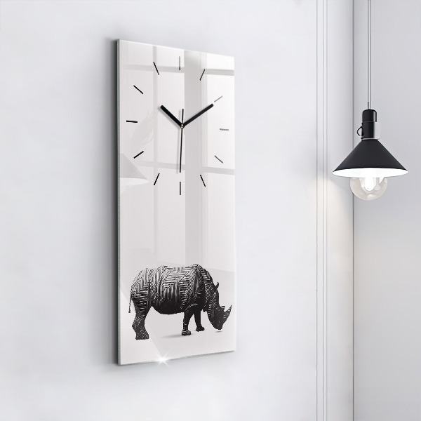 Vertical wall clock Rhinoceros line art