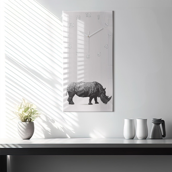 Vertical wall clock Rhinoceros line art