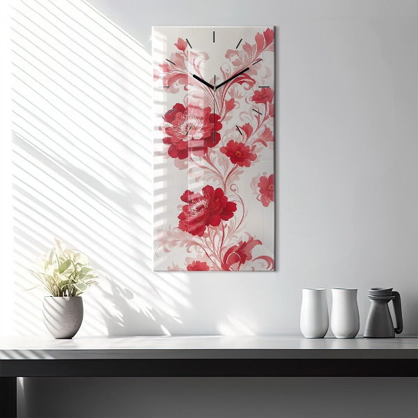 Vertical wall clock Red flowers