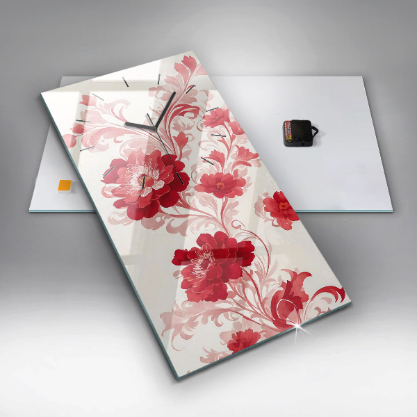 Vertical wall clock Red flowers
