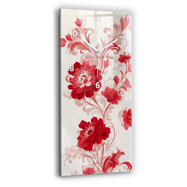 Vertical wall clock Red flowers