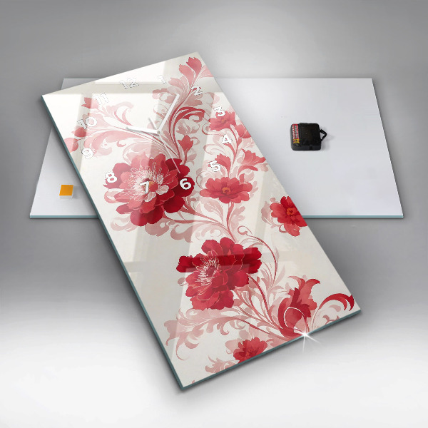 Vertical wall clock Red flowers